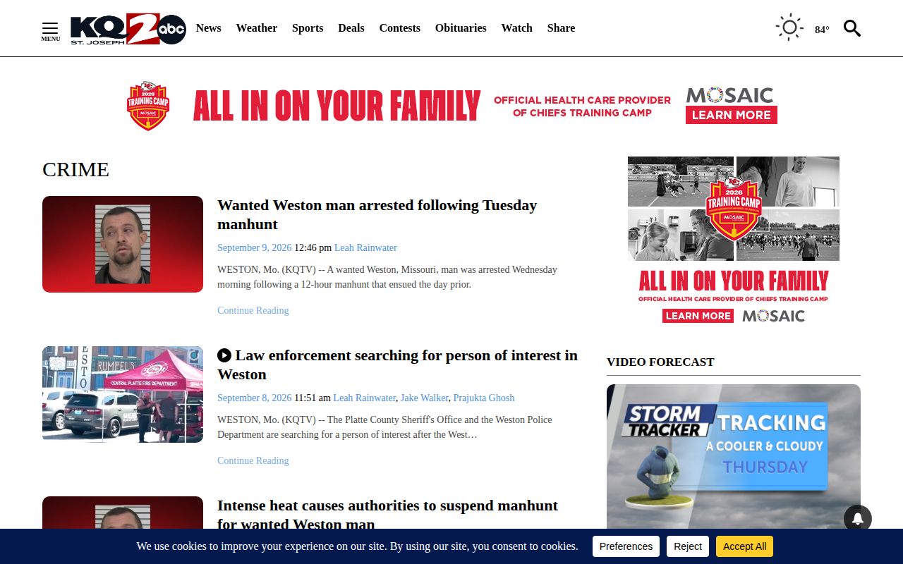 KQ2 regional crime news page with Lathrop law-enforcement coverage